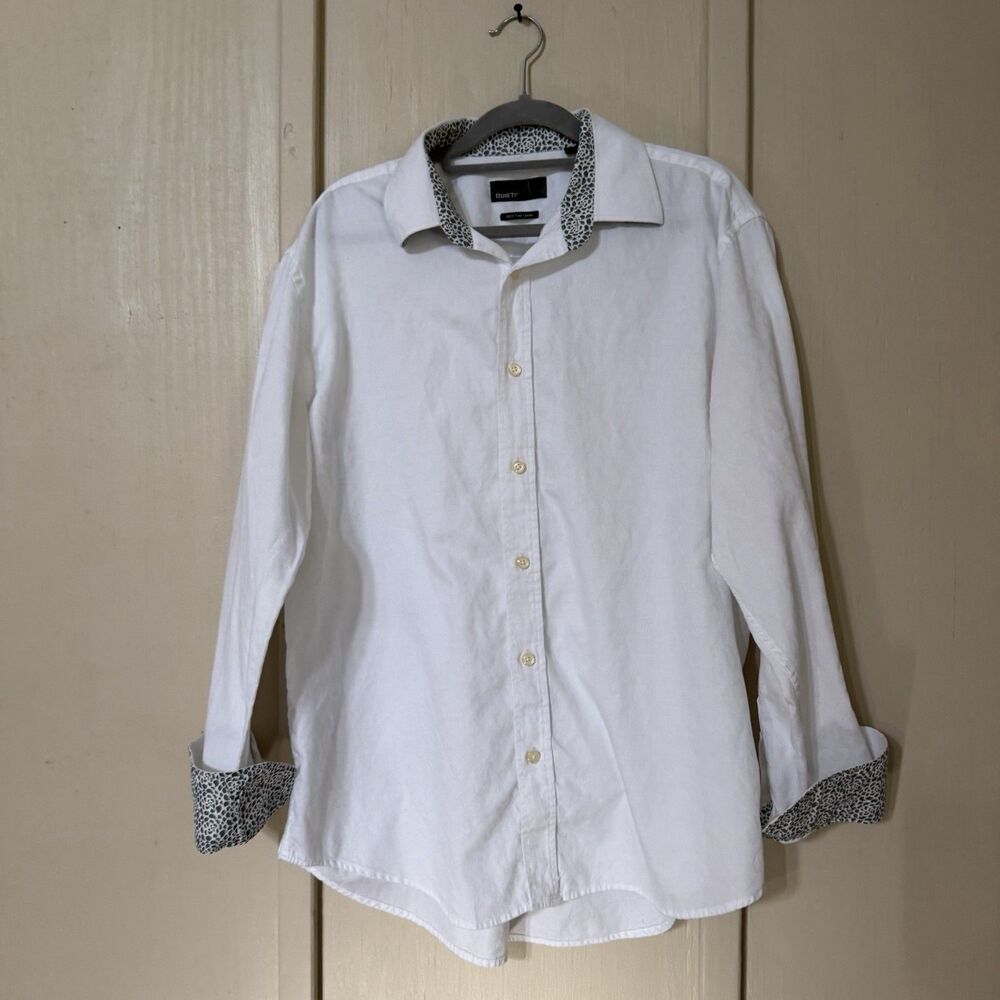 Quieti Mens White Button Down Long Sleeve Large Flip Cuff 100% Fine Cotton Luxe
